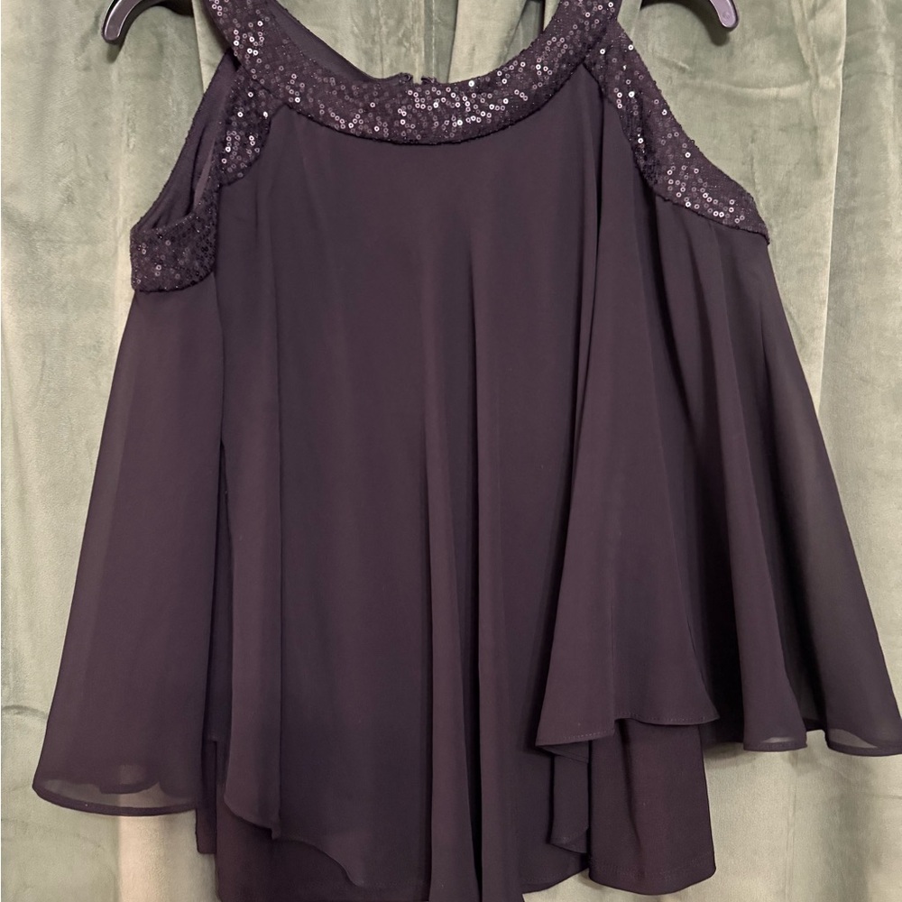 R&M Richards Black Sequin Cold Shoulder Blouse - Size 14